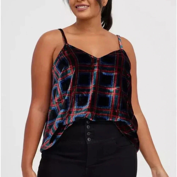 Torrid Sophie Plaid Velvet Camisole Swing Top - Multicolor M - Picture 1 of 7